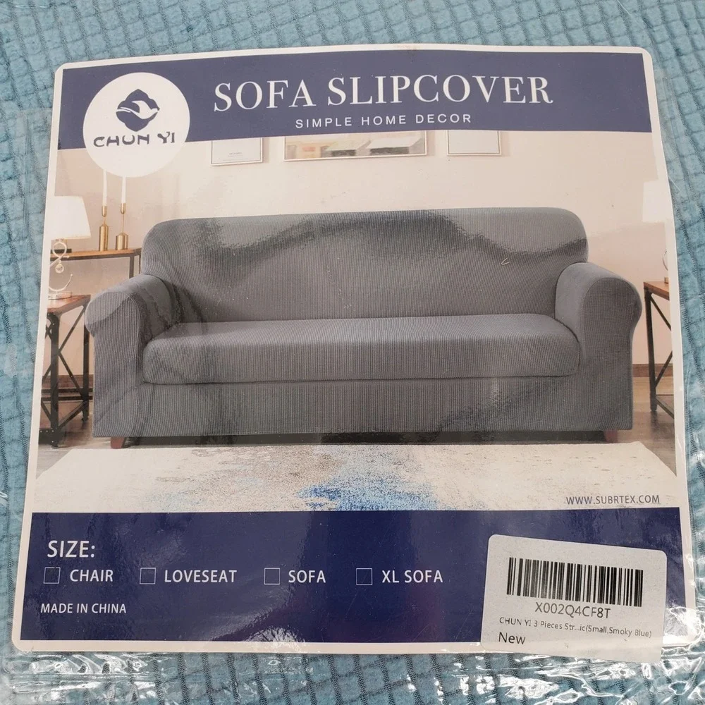 Subrtex Chun Yi Chair‎ Sofa Slipcover 3 Piece Stretch Smoky Blue Checkered Small